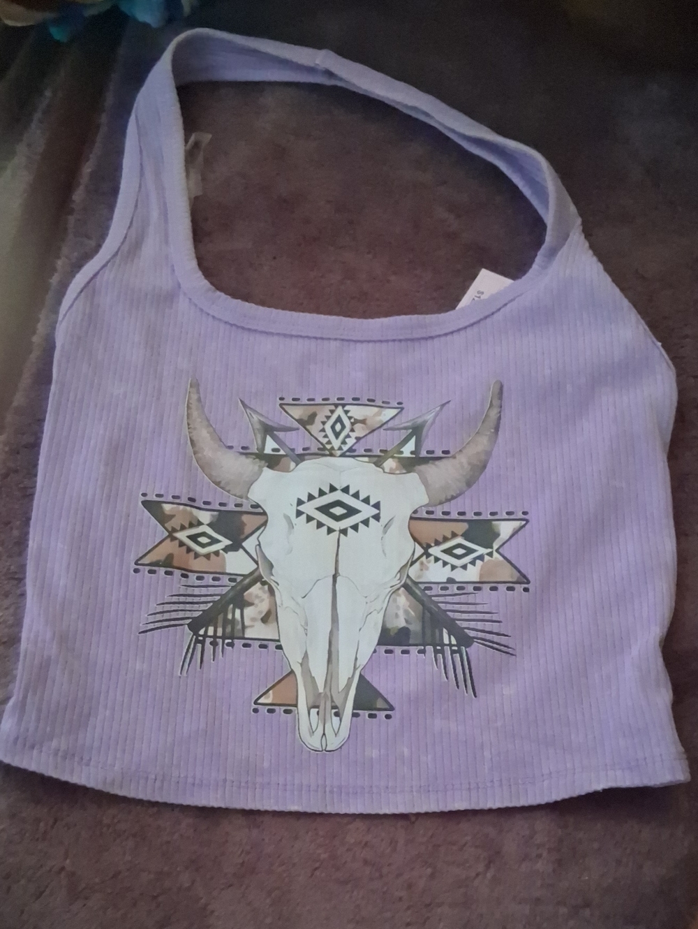 Lavender Ribbed Tank Top with Southwestern Skull Graphic